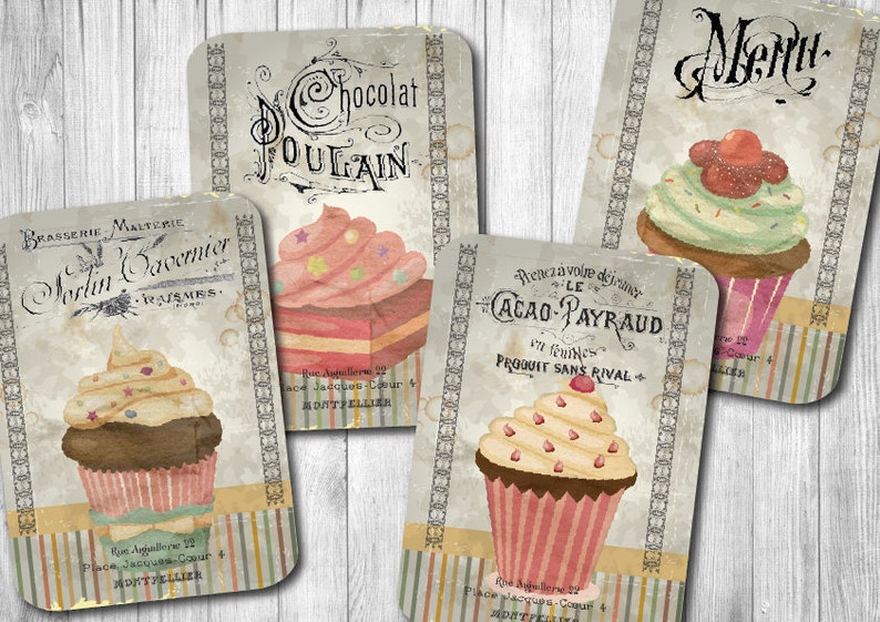 French Patisserie Dessert Tags - Antique French Collage: Bakery &amp; Cake ...