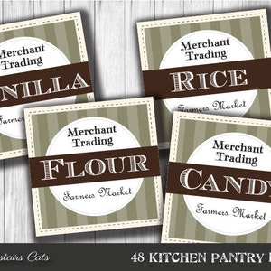 Kitchen Pantry 48 Labels - Digital Printable Jar Tags -  Antique Vintage Style Printable Labels / Tags - INSTANT Download