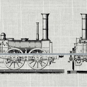 Vintage Train Locomotive Steam Engine Clipart - Antique Steam Train Locomotive Digital Graphics Printable Image - Instant Digital Download