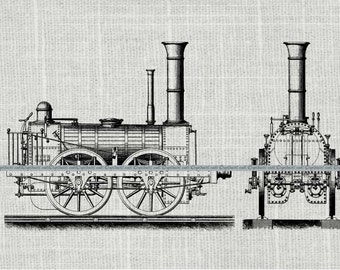 Vintage Train Locomotive Steam Engine Clipart - Antique Steam Train Locomotive Digital Graphics Printable Image - Instant Digital Download