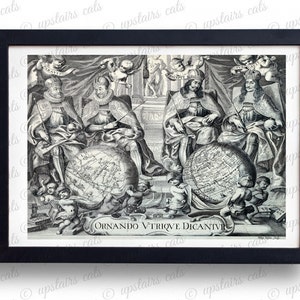 17. Jahrhundert antike Welt Karte doppelt Hemisphäre Digitaldruck - Vintage Wand Kunst, die Druck / druckbare Grafik - sofortige Digital herunterladen.