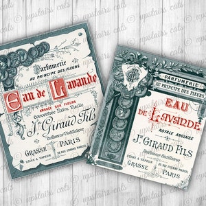 Vintage French Perfume Labels Clipart Collage - Victorian Eau de Lavande - Antique Printable Graphics - Instant Digital Download Image.