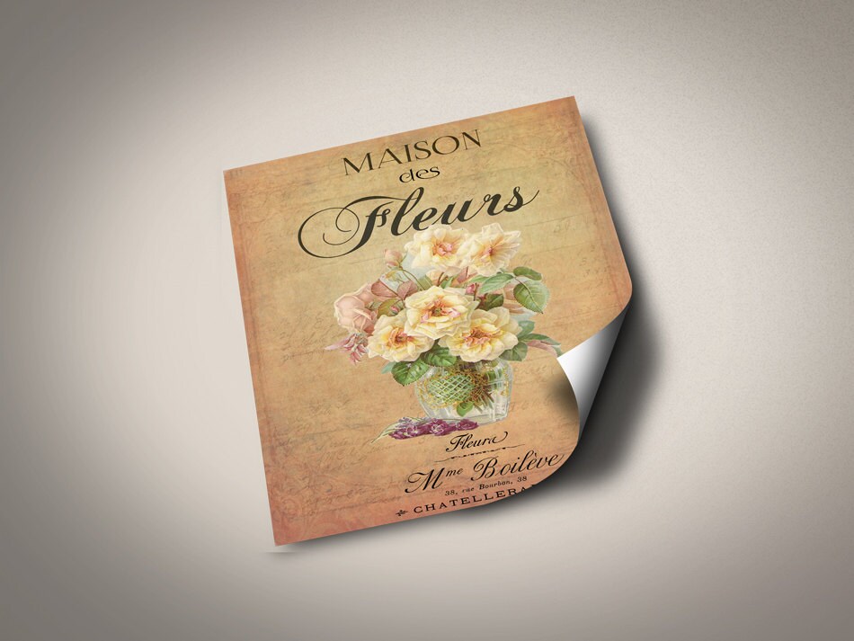 Vintage French Flower Market Wall Art "maison Des Fleurs" - Old French ...