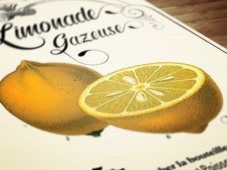 French Lemonade Vintage Sign Lemon Fruits Menu Kitchen Wall Art