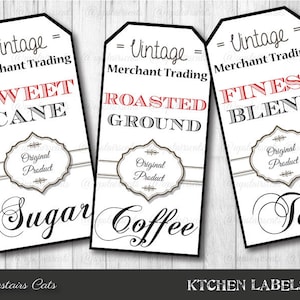 Printable Kitchen Labels Digital Collection: Sugar, Coffee, Tea -  Antique Vintage Style Printable Labels / Tags - INSTANT Download