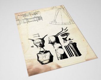 Steampunk Curiosities Vintage Print, Cartel del gabinete de curiosidades - Cartel imprimible de gráficos de arte Steampunk - Descarga digital instantánea