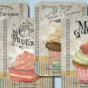 French Patisserie Dessert Tags - Antique French Collage: Bakery & Cake Kitchen Art - Vintage French Labels Printable Decor - Collage Sheet