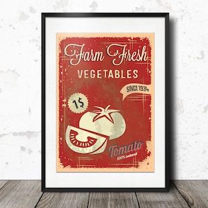 Retro Farm Fresh Tomato Sign Collage Paper Digital ATC Sfondo appassito - Carta decoupage - Cartolina chic da cucina: Download istantaneo