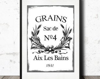 French Grain Sack - Vintage Transfer / Print Ephemera Label - Antique Printable - Instant Digital Download Image.