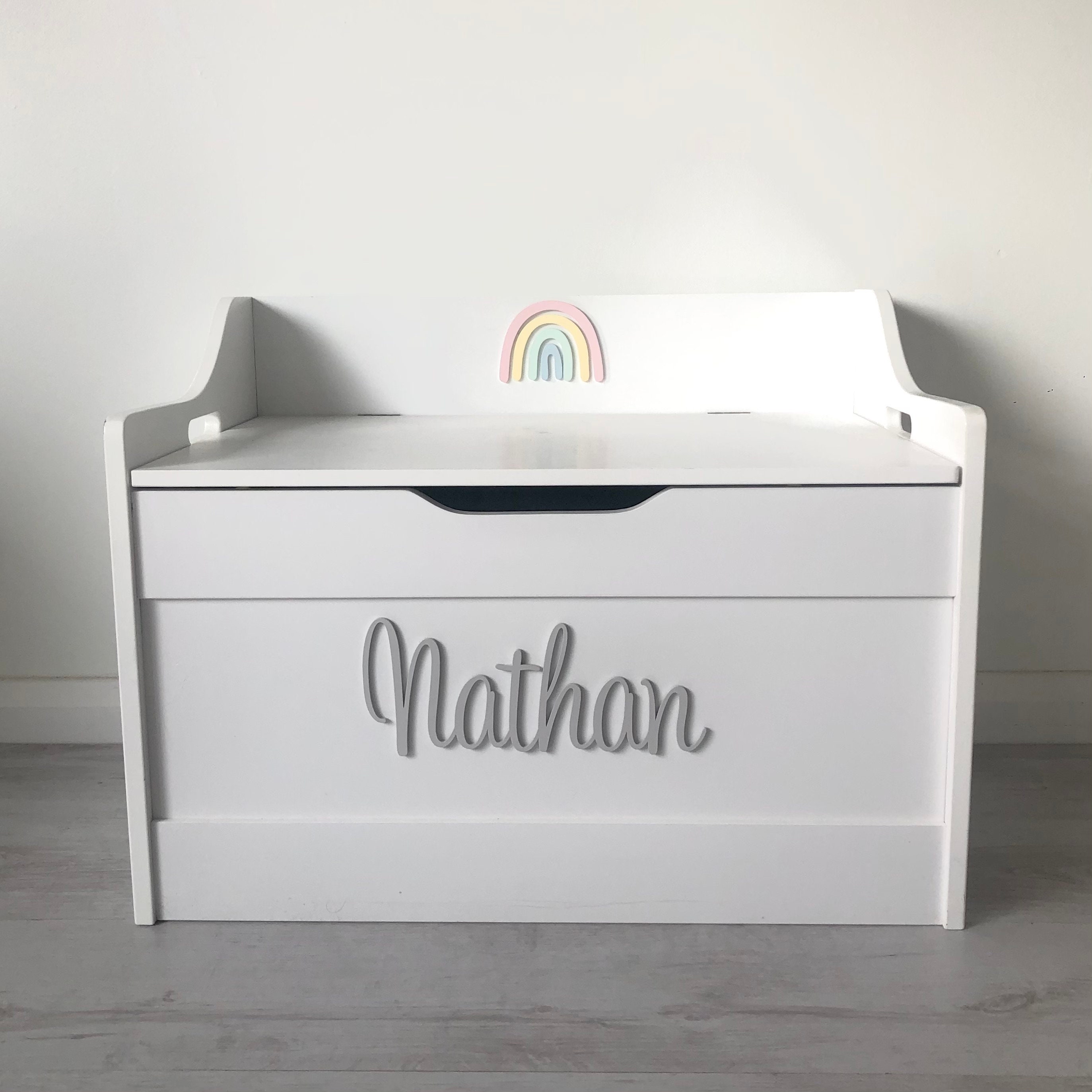 Personalised Rainbow Toy Box With Safety Hinge Etsy UK