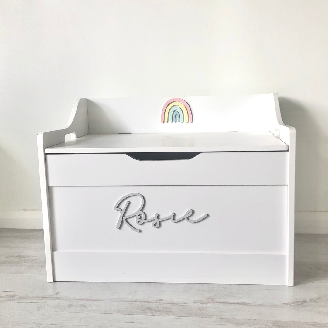 Personalised Rainbow Toy Box With Safety Hinge Etsy UK