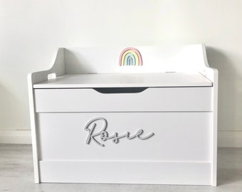 Personalised Rainbow Toy Box With Safety Hinge