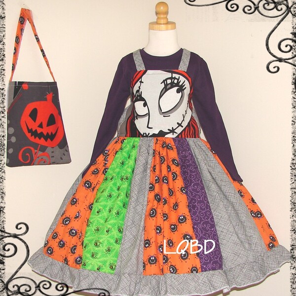 MEGA SALE Girls - 3pc Nightmare Sally Dress and Purse  - - RTS Ready to Ship - - fits approx 4/5 5T 5/6 - Halloween Scary - Jack - Skulls