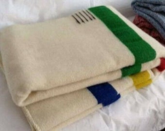 Hudson s Bay Style Wool Blanket Bed Throw Thick Warm Winter Blanket 100 Organic Wool Merino Wool Virgin Wool XXL Handwoven