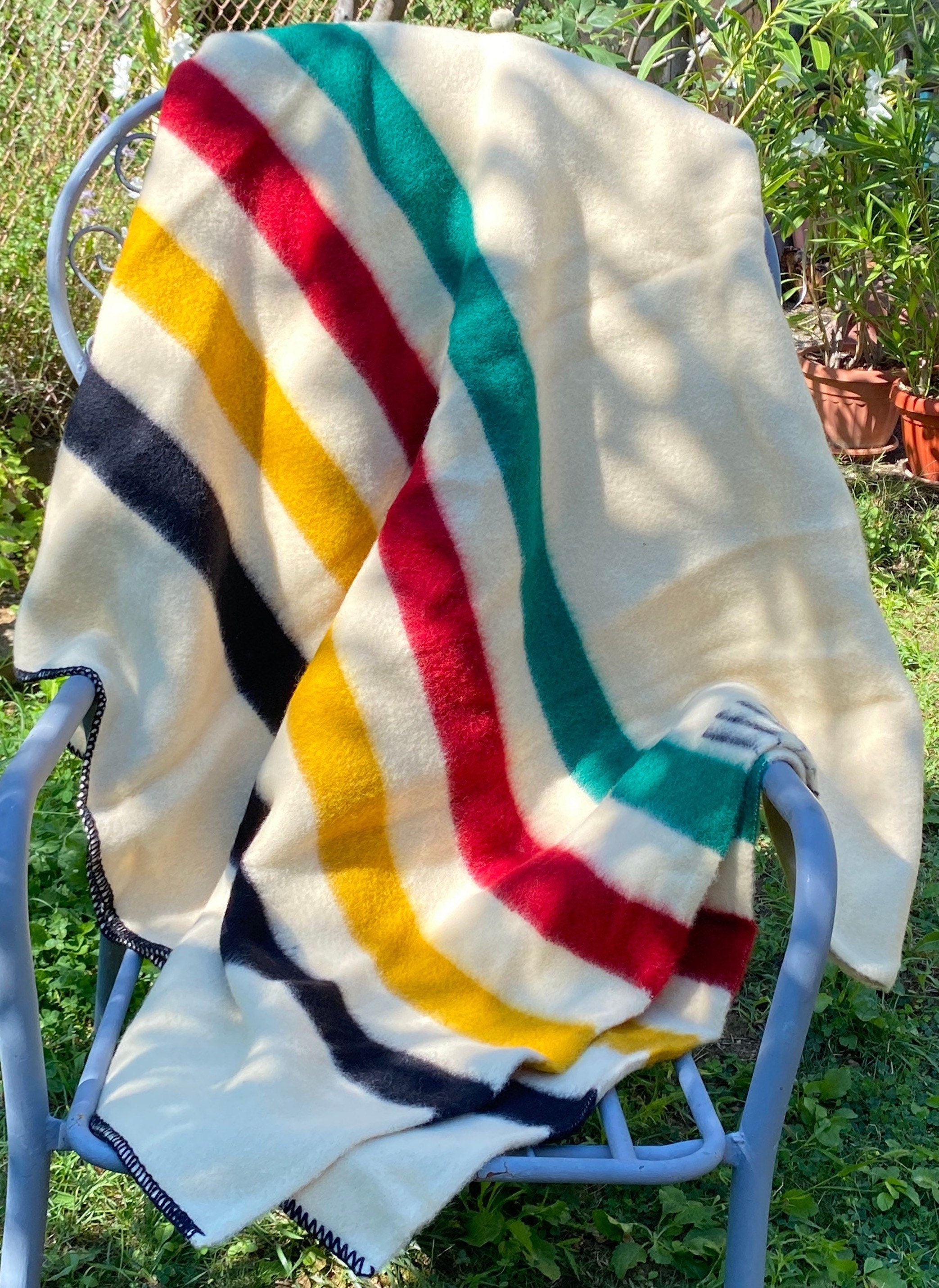 Hudson's Bay Style Wool Blanket Bed Throw Thick and Warm Stripes Blanket  100% Organic Virgin Wool / Merino Wool XXL Handwoven