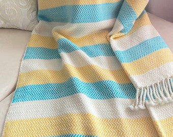 Manta de lana de lujo nativa / Manta a cuadros 100% lana merino orgánica 160 x 200 cm Natural tejida e hilada a mano