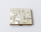 Vintage Mother of Pearl Makeup Compact with Mirror - Gold Plated Brass - Classic Hollywood Glam