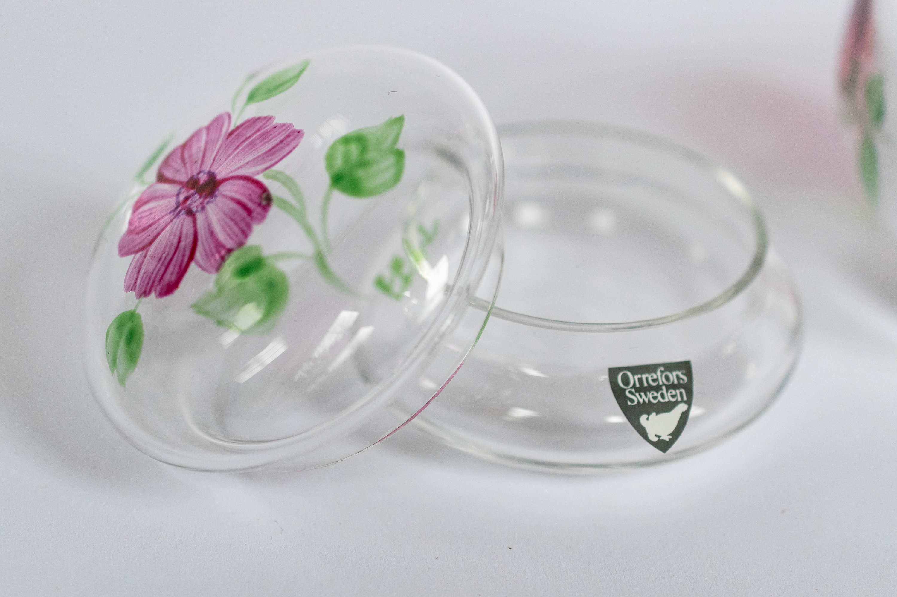 Vintage Orrefors Sweden Hand-painted Art Glass: Trinket Box