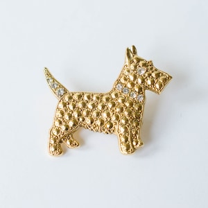 Vintage Gold Tone Scottish Terrier Dog Pin Brooch Retro Scottie Dog Lover Pin w Rhinestones Accents