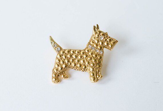 Vintage Gold Tone Scottish Terrier Pin Brooch Retro Scottish