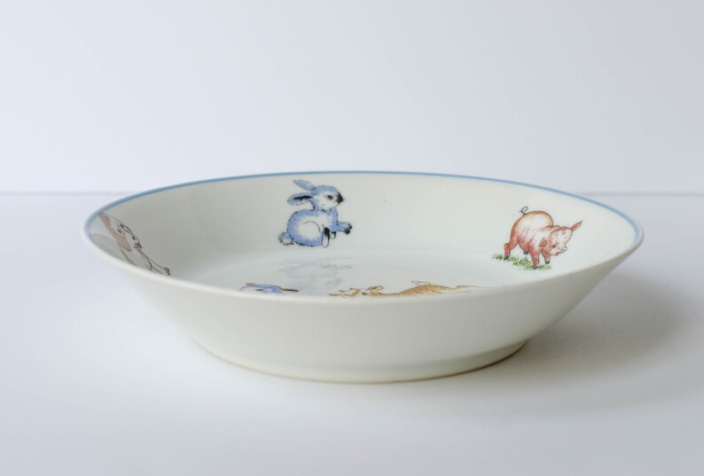 4 Piece Set Children/'s Plate Set Baby Shower Gift Farm Animals Serving Set French GDA Limoges Children/'s Porcelain Dish Set