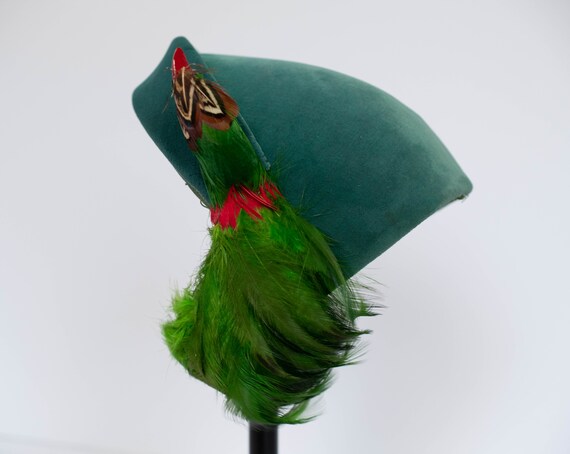 Antique Art Deco Flapper Emerald Green Velvet Hat… - image 2