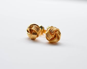 Vintage Gold Knot Post Earrings, Fashion Jewelry, Love Knot Studs, Celtic Knot