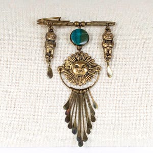 Vintage Ethnic Handmade Tribal Style Brass Charm Pin from South America
