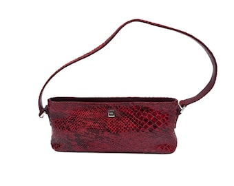 Vintage RI2K by John Richmond Burgundy Exotic Leather Baguette Bag Y2K Minimalist Shoulder Purse