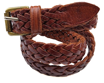 Vintage Ralph Lauren Brown Braided Leather Belt Size 26 Solid Brass Buckle Made in England – Preppy Boho Adjustable