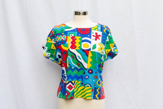 1980s French Mod Style Abstract T-Shirt, Loose Fi… - image 2