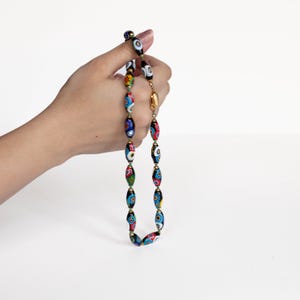 Vintage Millefiori Murano Glass Necklace, Hand-Knotted Colorful Floral Lampwork Beads, Italy