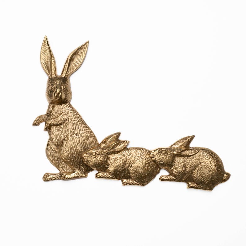 Vintage Brass Bunny Wall Decor Set 3 Large Rabbits Hollywood Regency ...