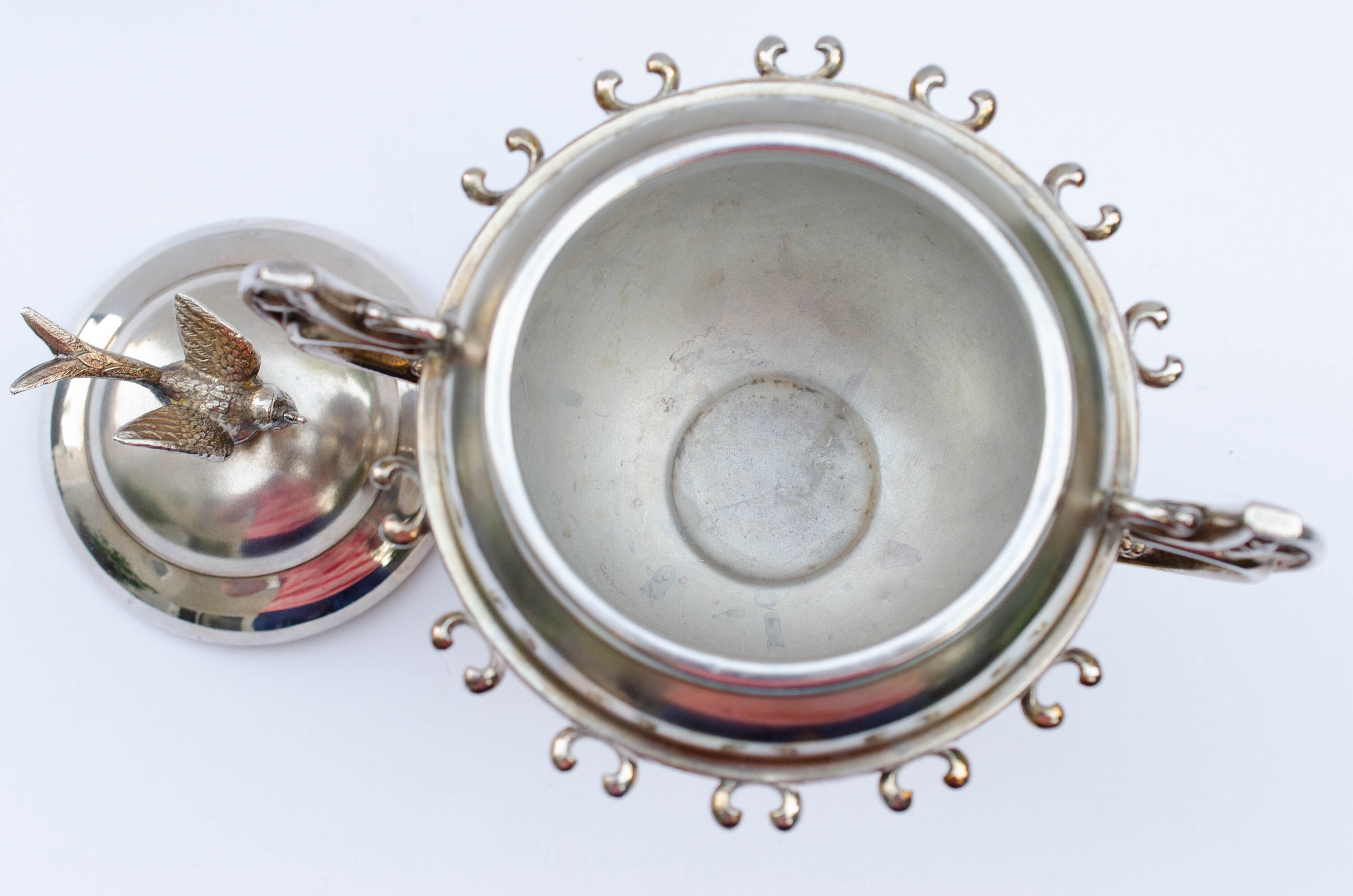 RARE Antique Silver Plated Large Sugar Bowl with Spoon Handles Etsy