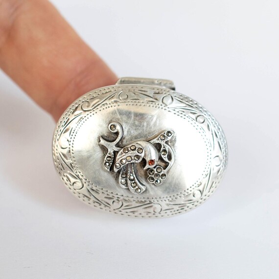 Tiny Sterling Silver Pill/Ring Box with Bird on t… - image 2