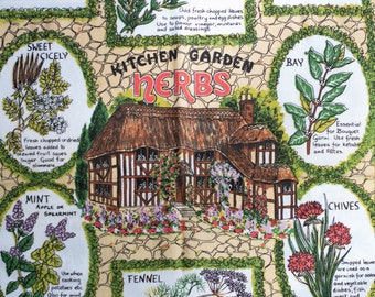 Vintage Sally Jayne Textiles Kitchen Garden Herbs Dish Towel