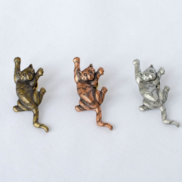 Choose Your Kitty!: Vintage Lapel JJ Cat Pins, Silver, Copper, Antiqued Brass Metal Cat Brooches