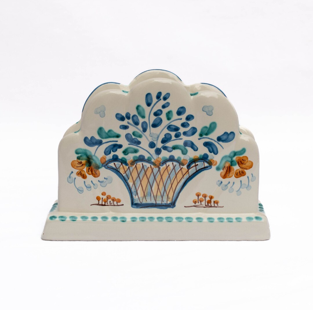 Vintage Italian Ceramic Napkin Holder With Handpainted Floral Etsy