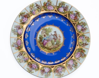 Vintage Josef Kuba JKW Fragonard Courting Couples Plate – 11” Cabinet Plate – Romantic Porcelain – Victorian Style Decor