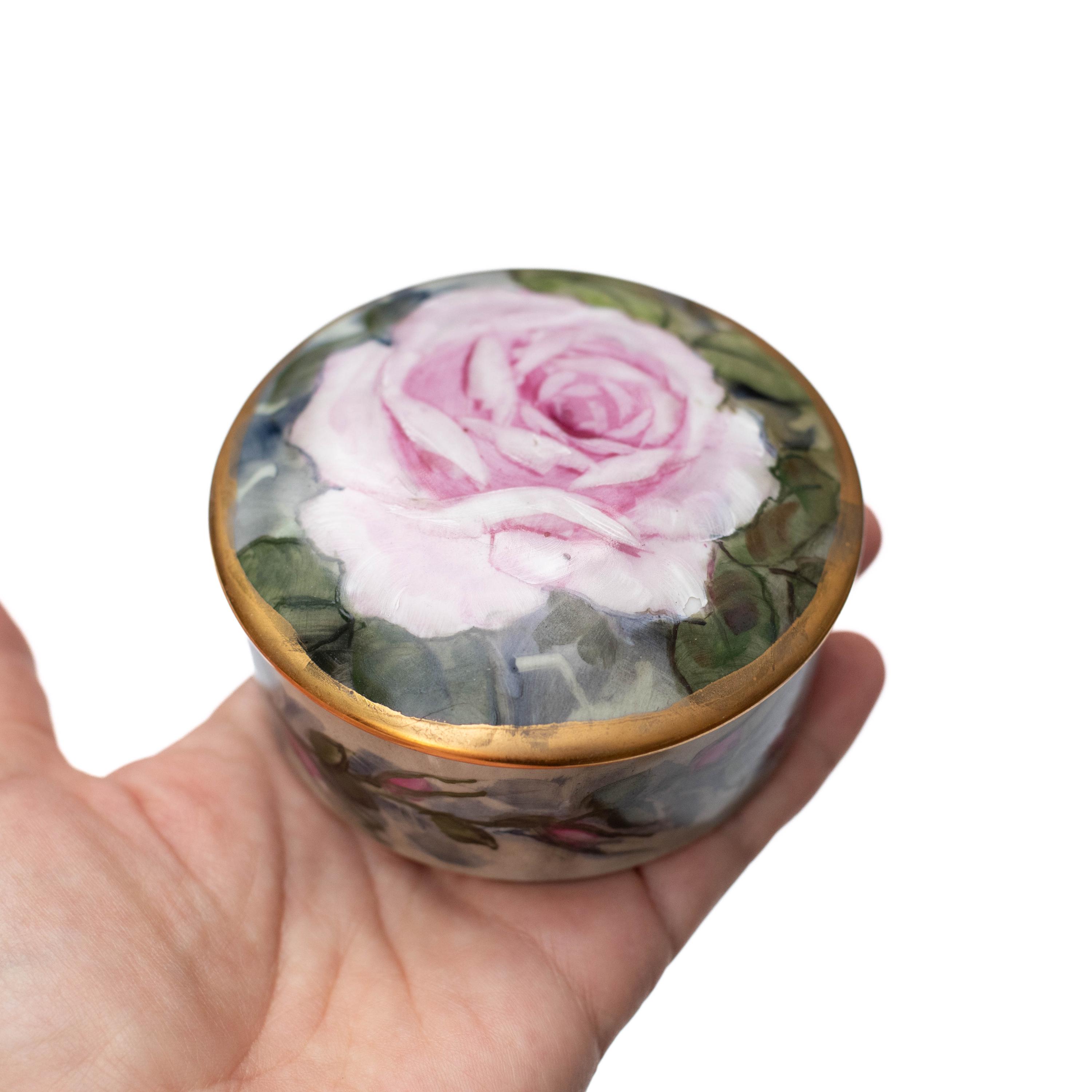 アンティーク リモージュ 総手描き 薔薇絵 プレート 濃紺に金彩が 