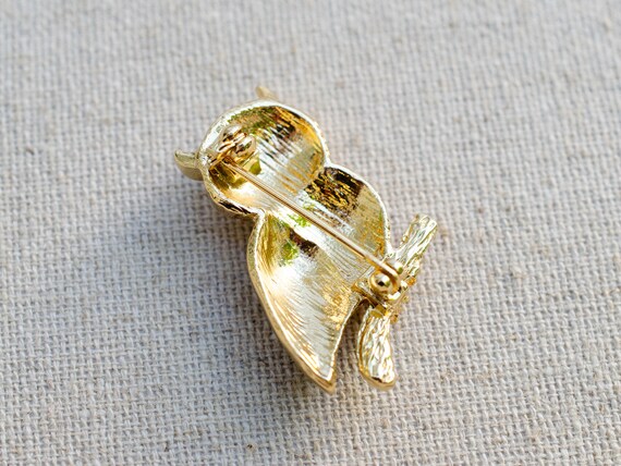 Vintage Enamel Rhinestone Owl Brooch - image 3