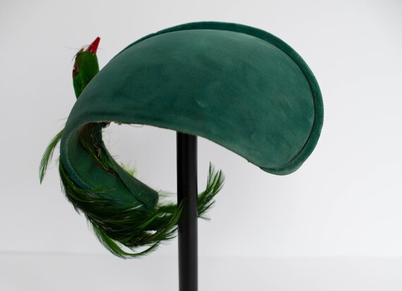 Antique Art Deco Flapper Emerald Green Velvet Hat… - image 5