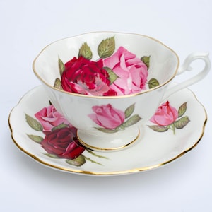 Vintage Royal Albert Large Roses Teacup and Saucer Set, Fine Bone China Tea Cup and Saucer - England