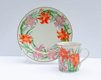 Lenox Day Lily by Suzanne Clee Porcelain Mug and Dessert Plate Set from The Flower Blossom Collection,  Japan