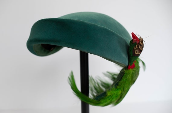 Antique Art Deco Flapper Emerald Green Velvet Hat… - image 3