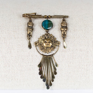 Ethnic Handmade Tribal Style Brass Charm Pin from South America, Vintage