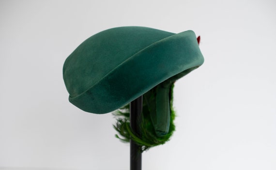 Antique Art Deco Flapper Emerald Green Velvet Hat… - image 4