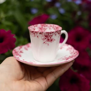 Shelley Dainty Pink Pattern Demitasse Teacups and Saucer, English Bone China, Garden Tea Party, Bridal Shower