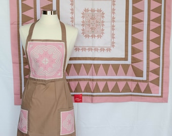 Embroidered Hand-Quilted Vintage Thai Tablecloth & Apron Set, CAMACRAFTS, Unused