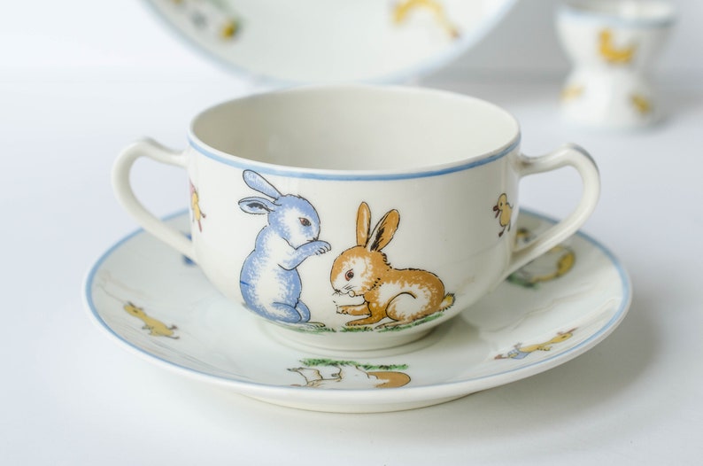 4 Piece Set Children/'s Plate Set Baby Shower Gift Farm Animals Serving Set French GDA Limoges Children/'s Porcelain Dish Set